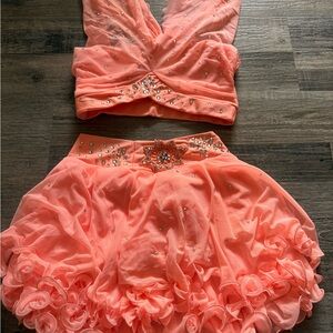 Peach Embellished Two-Piece Outfit